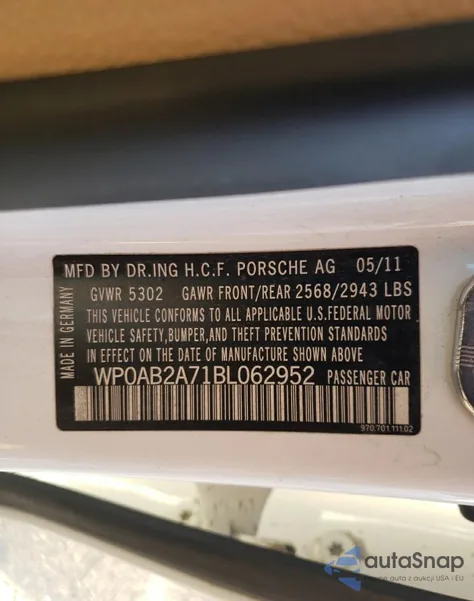 2011 Porsche Panamera S из США, поврежденный, VIN WP0AB2A71BL062952